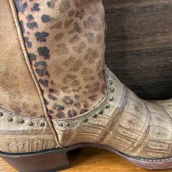 Old Gringo Women Brown Leather Animal Print Croc Studded Cowgirl Boot 7.5 - Picture 11 of 12
